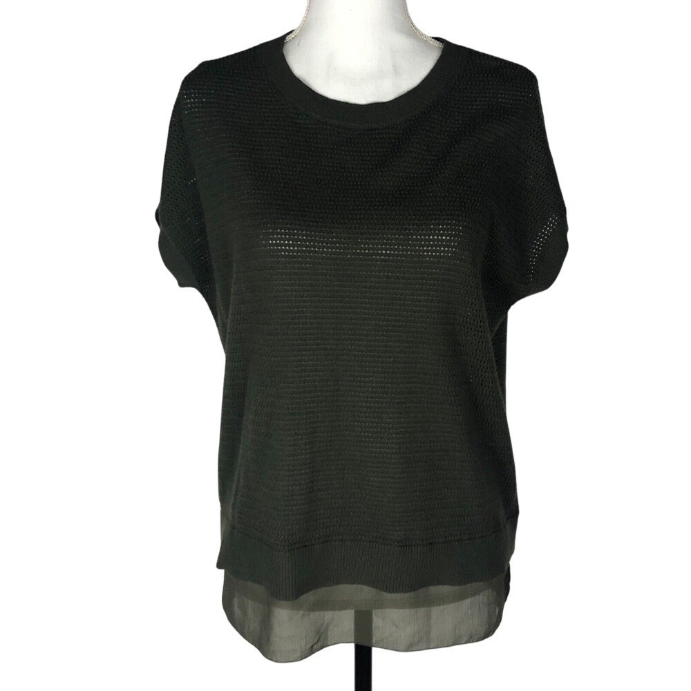 Ann Taylor Factory Women's Size M Sleeveless Open Knit Blouse Shirt Top Green